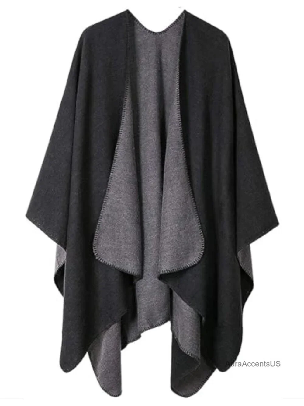 Reversible Open Front Poncho Cape Oversized Cardigan Shawl Wrap